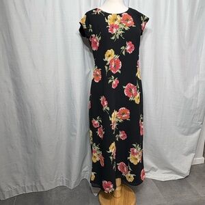 Vintage Emma James Liz Claiborne Black Floral Short Sleeve Maxi Dress Size 10